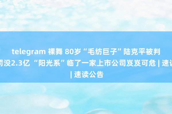 telegram 裸舞 80岁“毛纺巨子”陆克平被判刑、罚没2.3亿 “阳光系”临了一家上市公司岌岌可危 | 速读公告