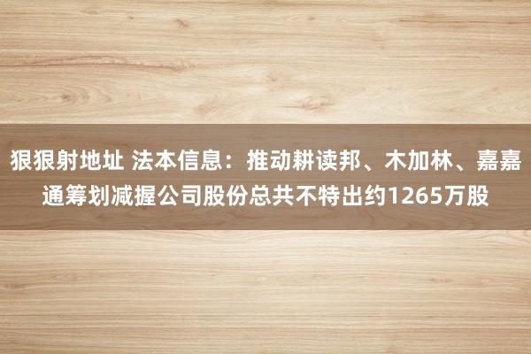 狠狠射地址 法本信息：推动耕读邦、木加林、嘉嘉通筹划减握公司股份总共不特出约1265万股