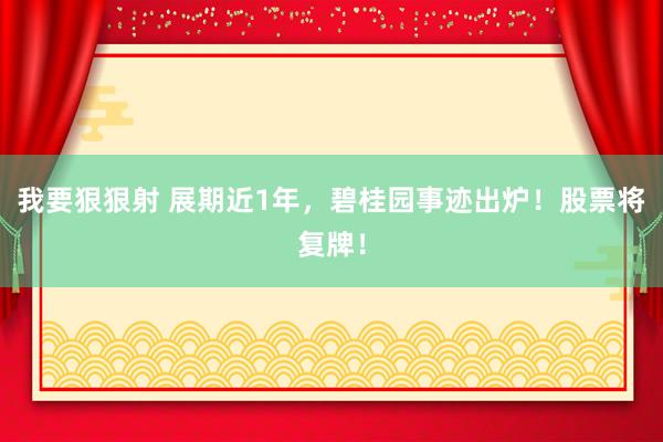 我要狠狠射 展期近1年，碧桂园事迹出炉！股票将复牌！